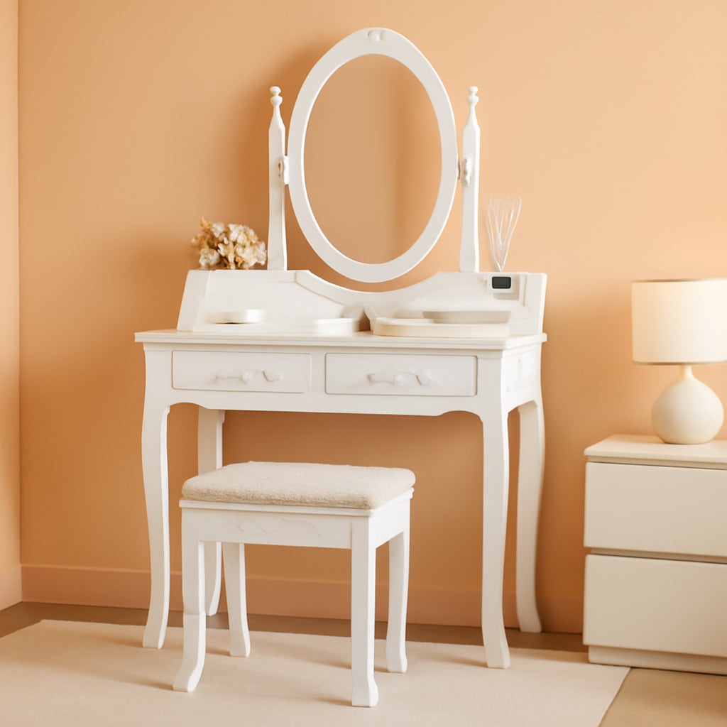 Wood Makeup Vanity Table Set With Detachable Mirror