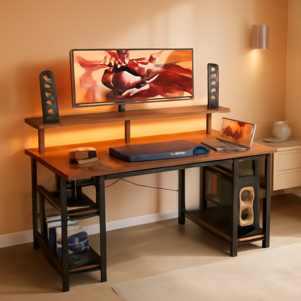 48 Inch Gaming Desk With Monitor Stand And LED Lighting