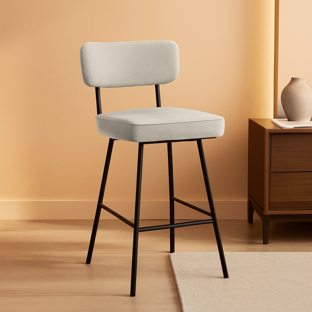 Giselle Swivel Bar Stools Set 2 29 Inch Upholstered Light Grey