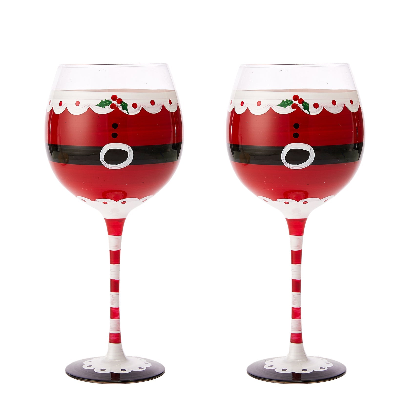 Santa's Elf Stemmed Wine & Water Glasses - Set of 2 - Shining Red & Black, 9" H - Christmas & Holiday Parties Glassware - Xmas Tree - Set of 2, 17.5oz - Santa Festive Glass - Great Gift!-0