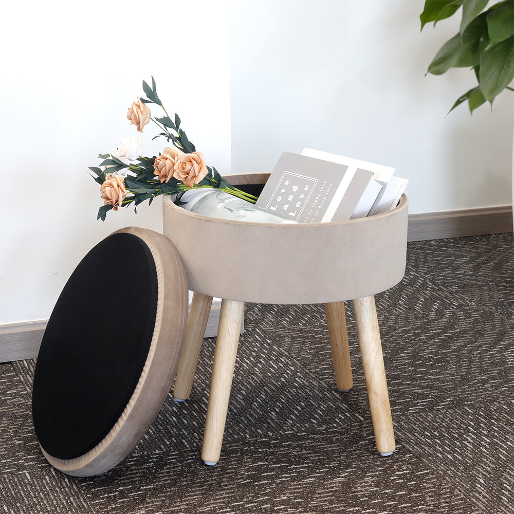 17.5"H Round Velvet Tufted Footrest Stool Ottoman-3