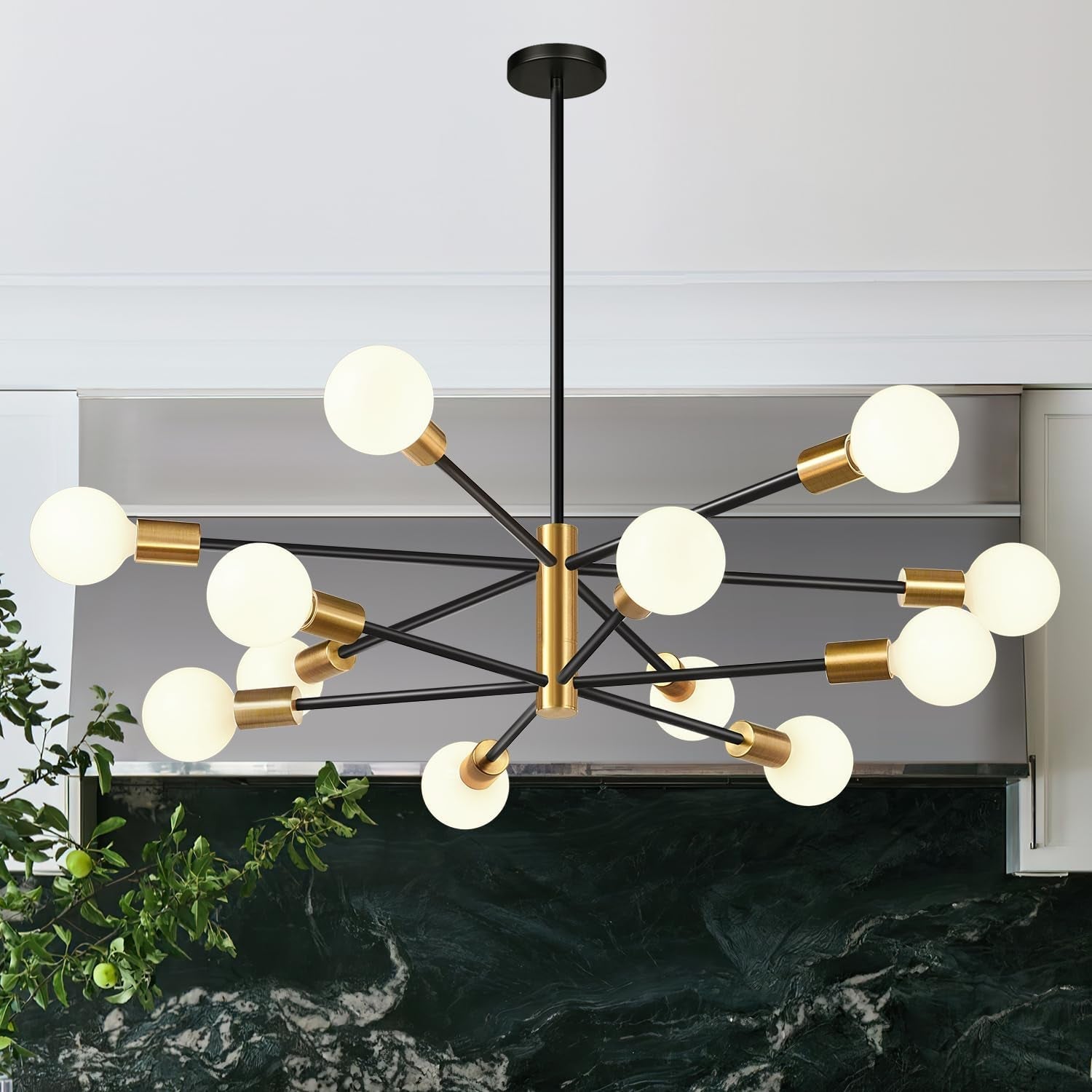 33Inch Modern Chandelier GoldBlack 12Light Adjustable-0