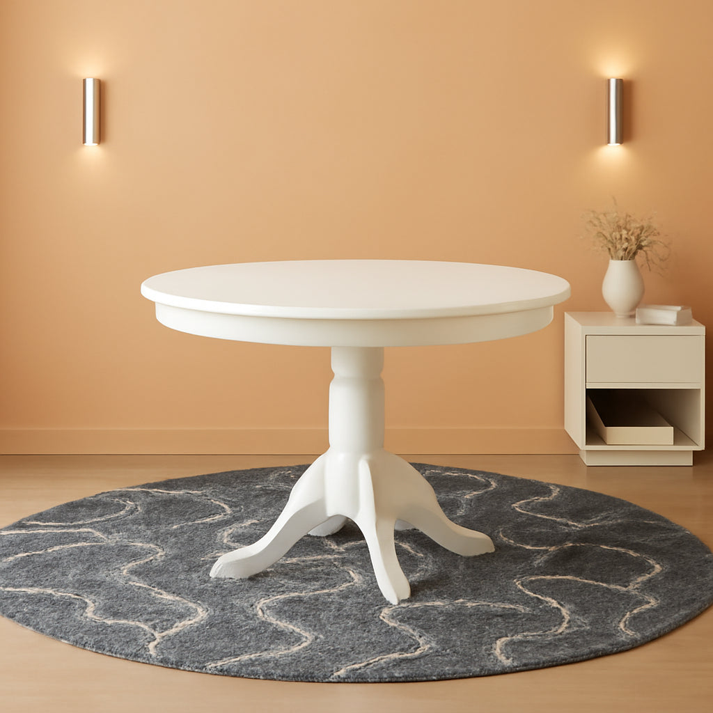 Round Dining Table With Pedestal Legs In Rich Color Finish