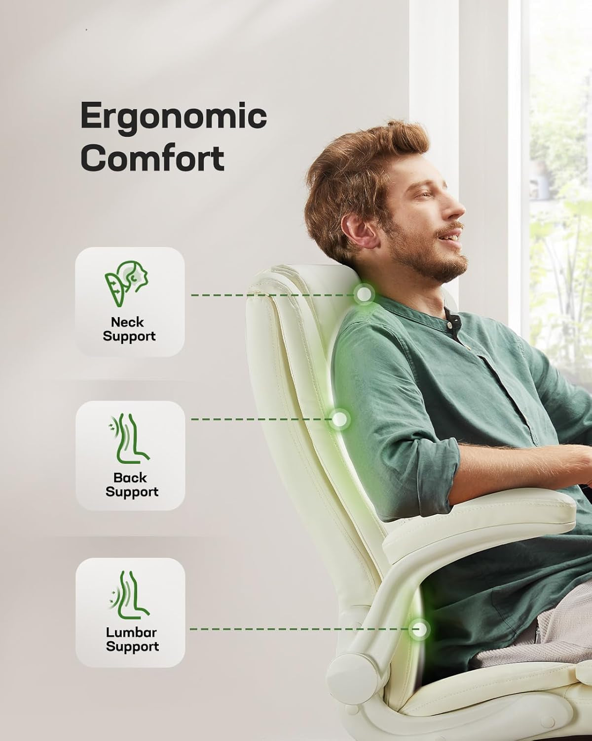 PU Leather Executive Office Chair With Flip Up Armrests