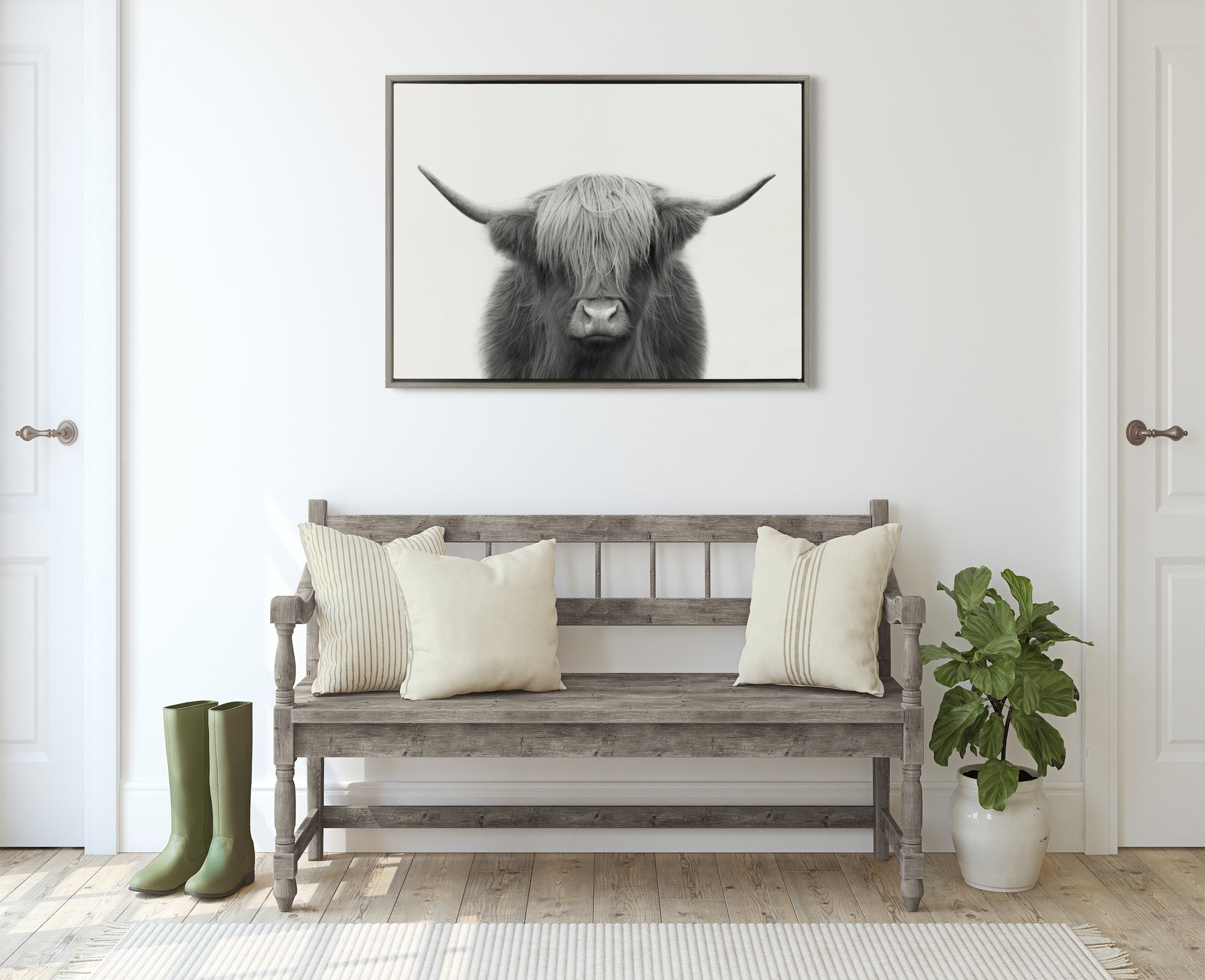 Sylvie Hey Dude Highland Cow Framed Linen Canvas by The Creative Bunch Studio