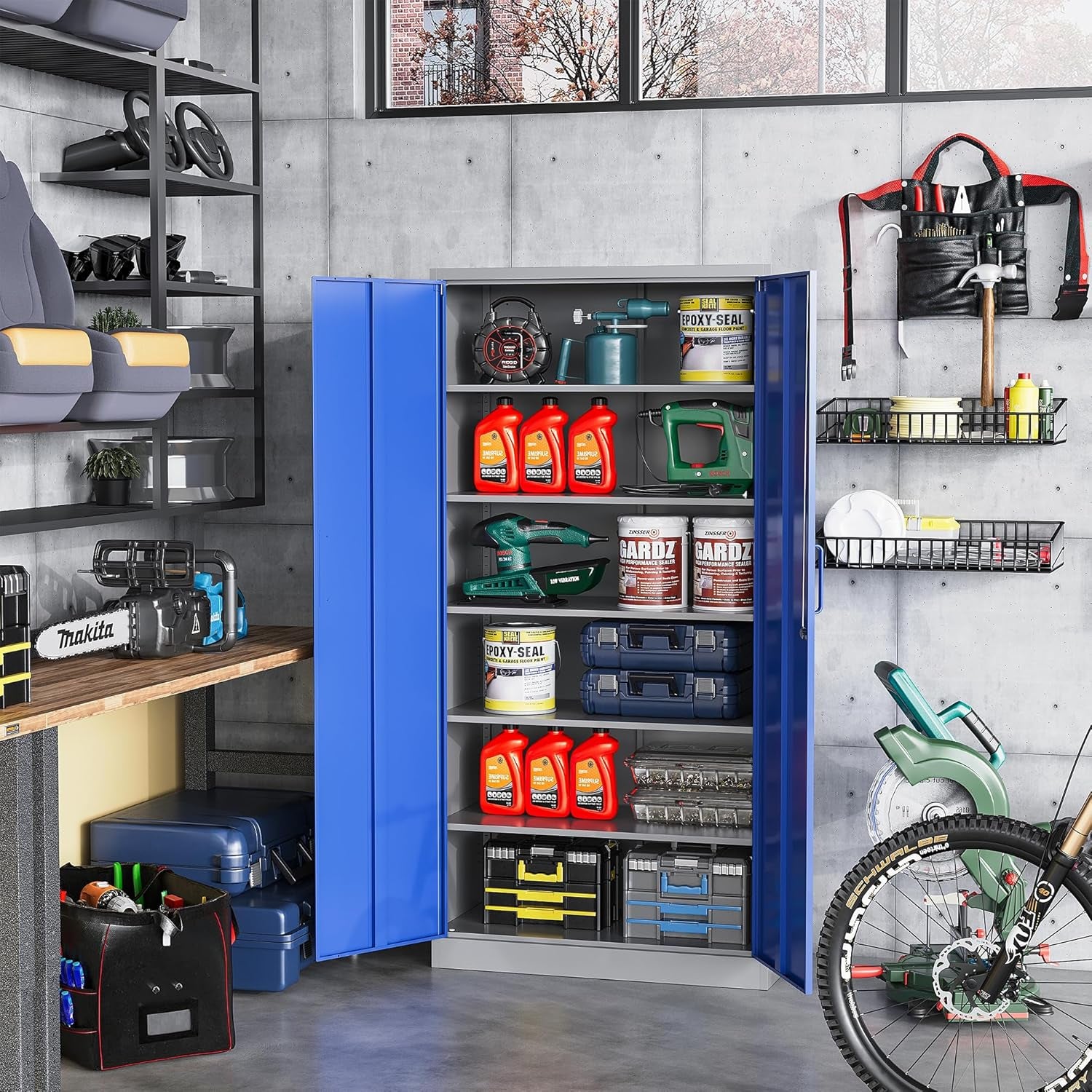 Lockable 71 Inch Metal Garage Storage Cabinet For Home Office