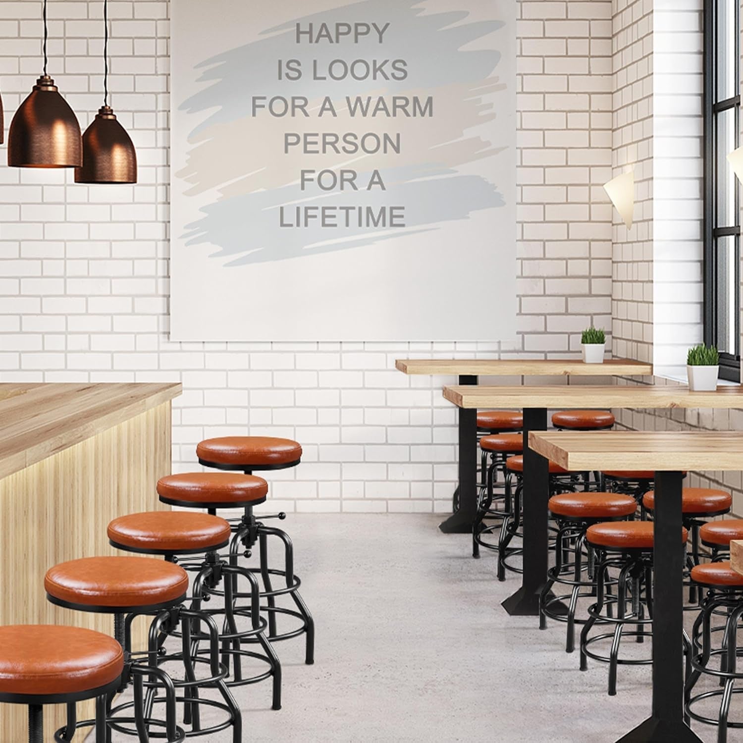 Light Brown Adjustable Metal Bar Stool 21.5-28 Inch Tall