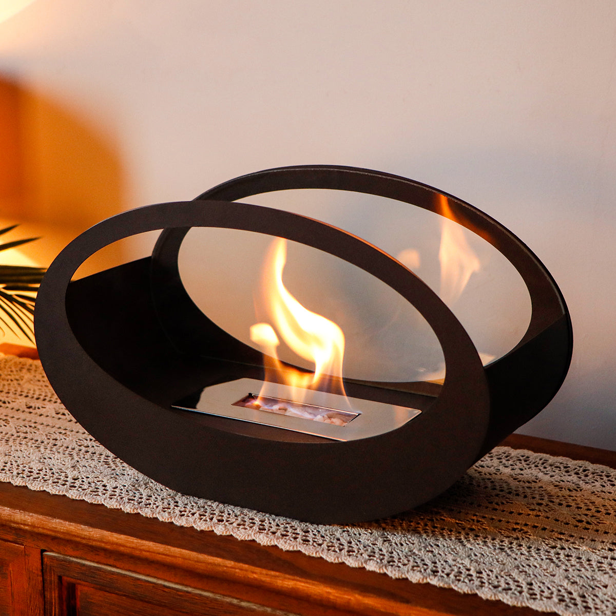 16x9.5 Inch Black Metal Tabletop Fireplace | Double Sided Oval Bio-Ethanol Fire Bowl for Indoor/Outdoor-4