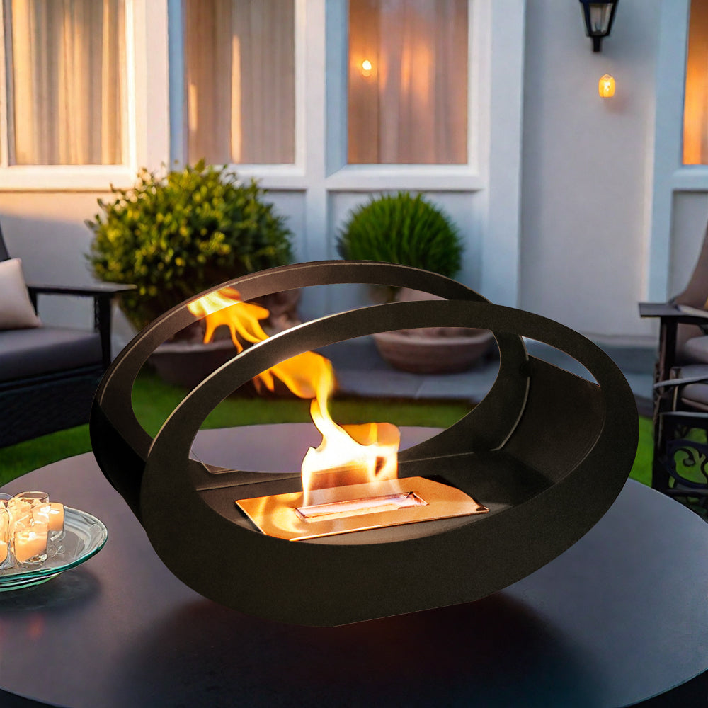 16x9.5 Inch Black Metal Tabletop Fireplace | Double Sided Oval Bio-Ethanol Fire Bowl for Indoor/Outdoor-0