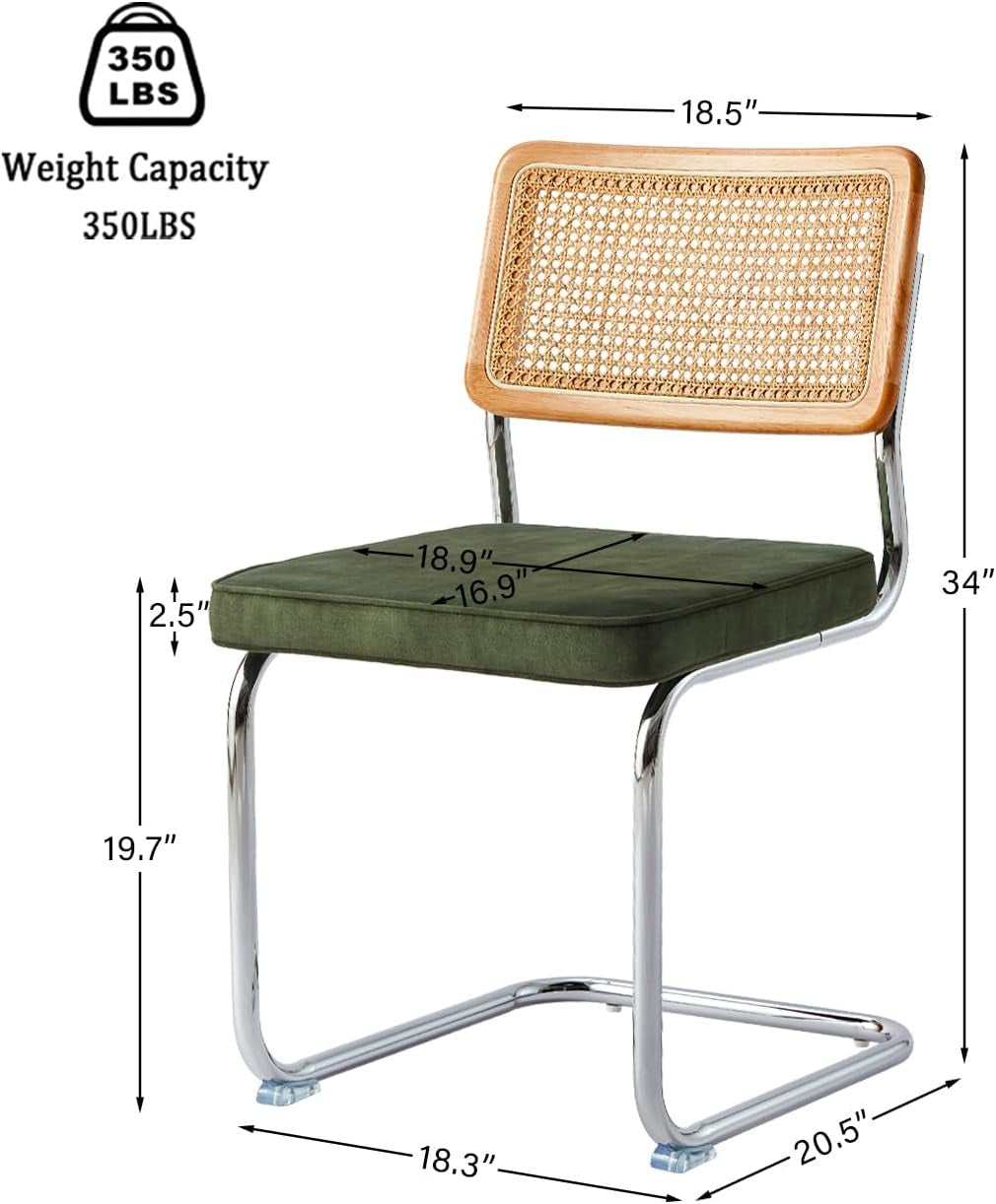 Green Rattan Dining Chairs FourPiece ChromeFinish Set