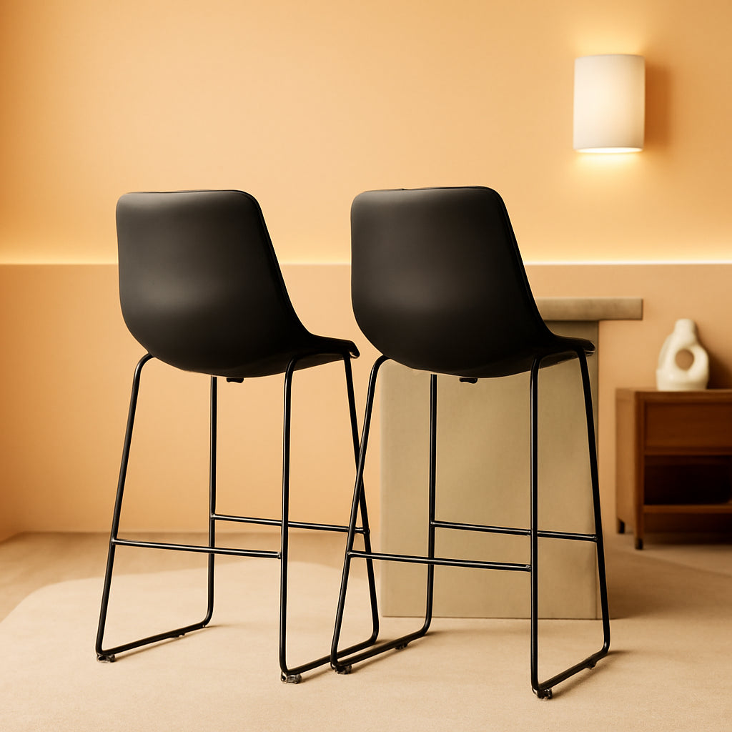 Grey PU Leather Bar Stools With Back Set Of 2 Bar Height