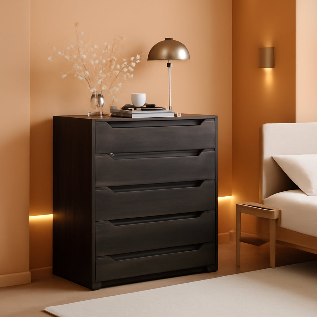 Modern 4 Drawer Dresser Walnut Finish For Bedroom Storage