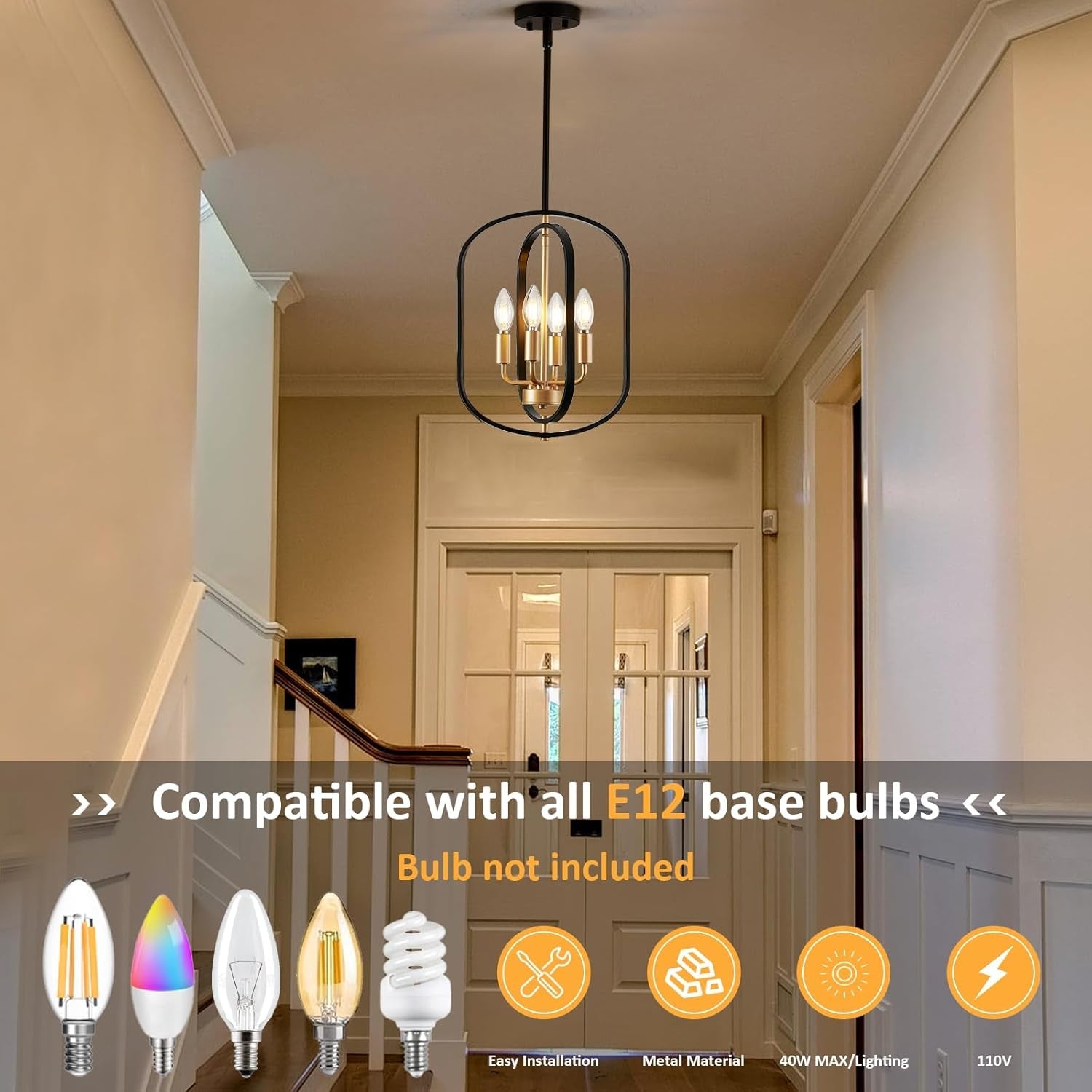 Black And Gold Adjustable Chandelier Light Fixture-2