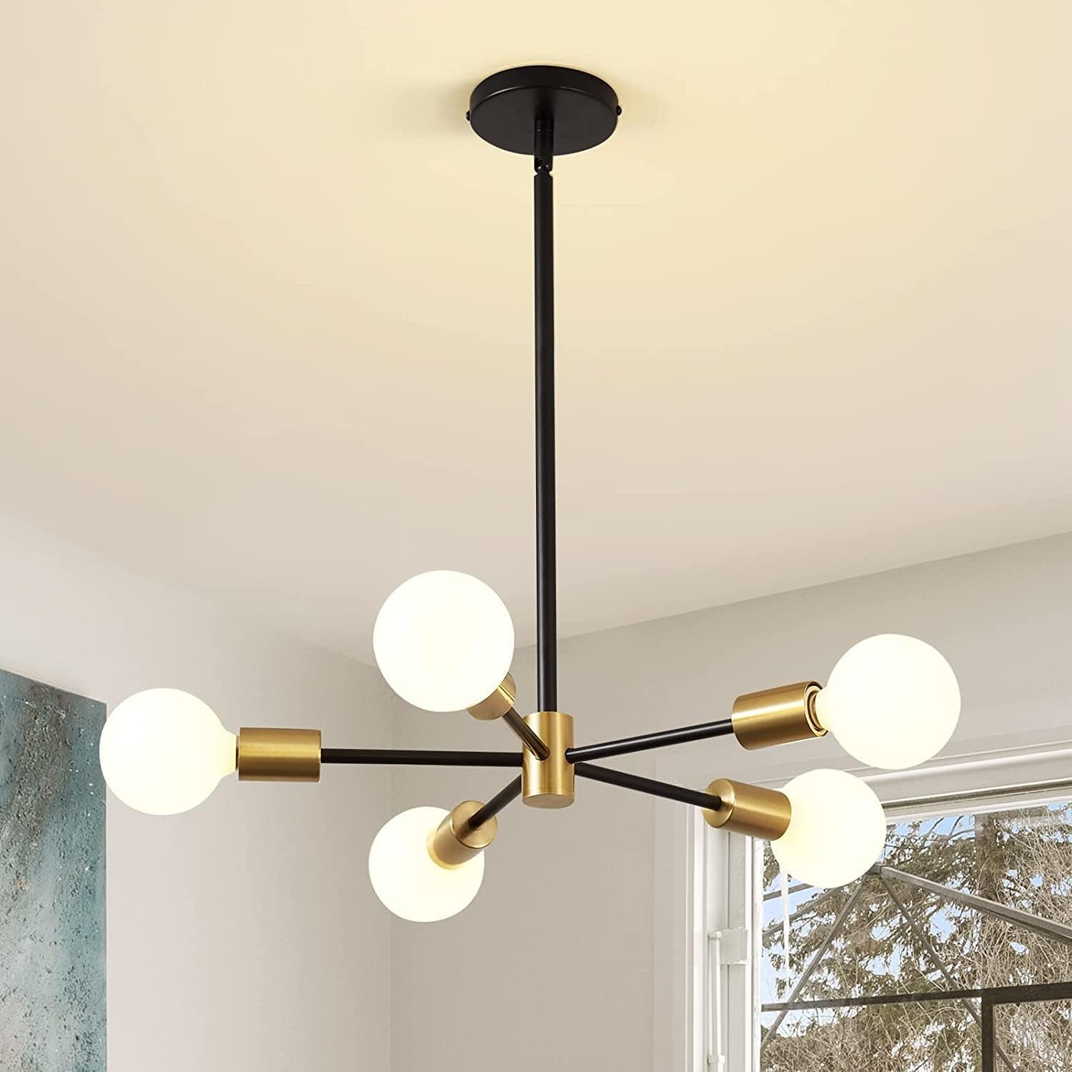 Sputnik Chandelier Black Gold Adjustable Ceiling Light-0