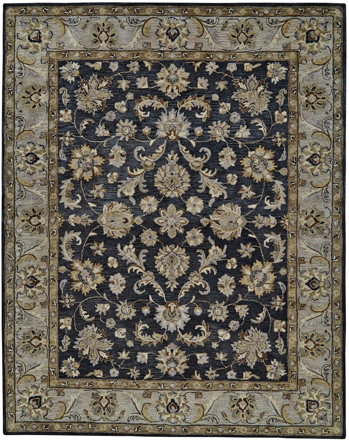 8' X 11' Blue Gray And Taupe Wool Floral Tufted Handmade Stain Resistant Area Rug-1