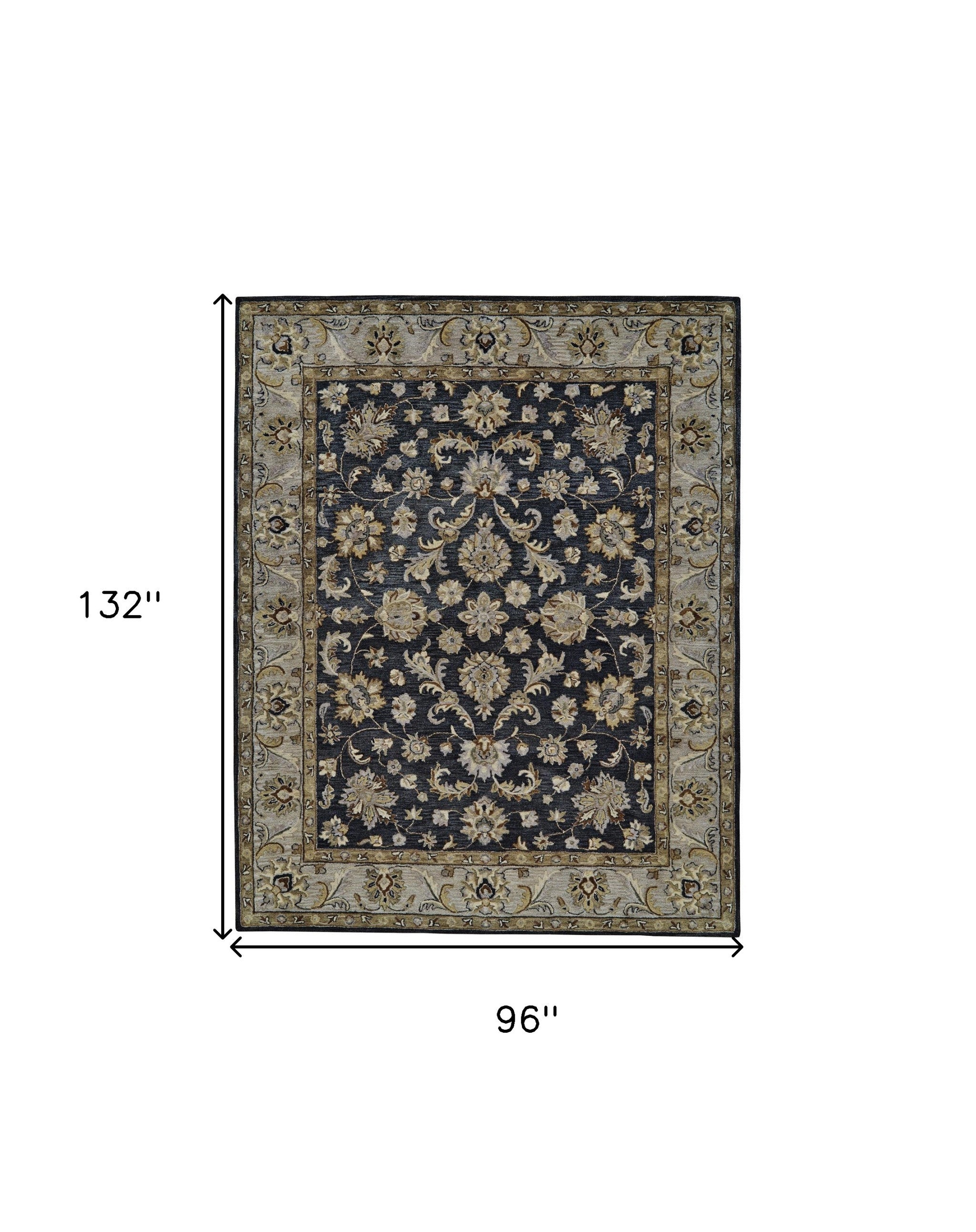 8' X 11' Blue Gray And Taupe Wool Floral Tufted Handmade Stain Resistant Area Rug-2