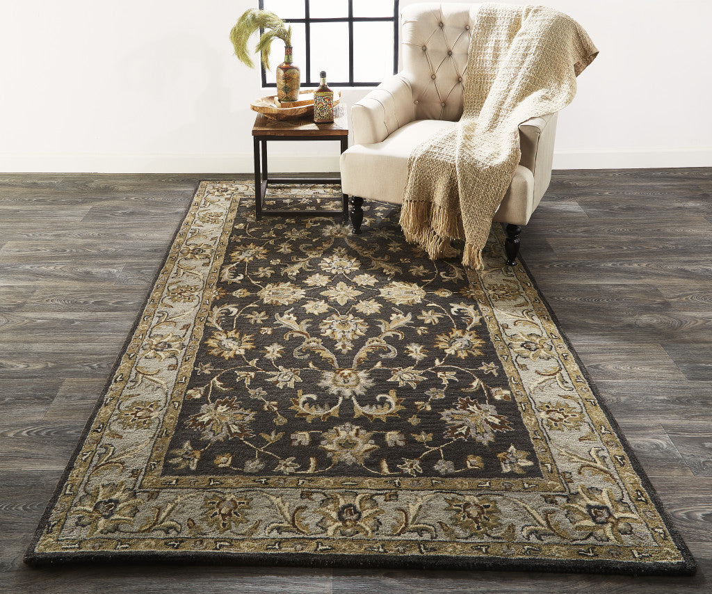 8' X 11' Blue Gray And Taupe Wool Floral Tufted Handmade Stain Resistant Area Rug-3