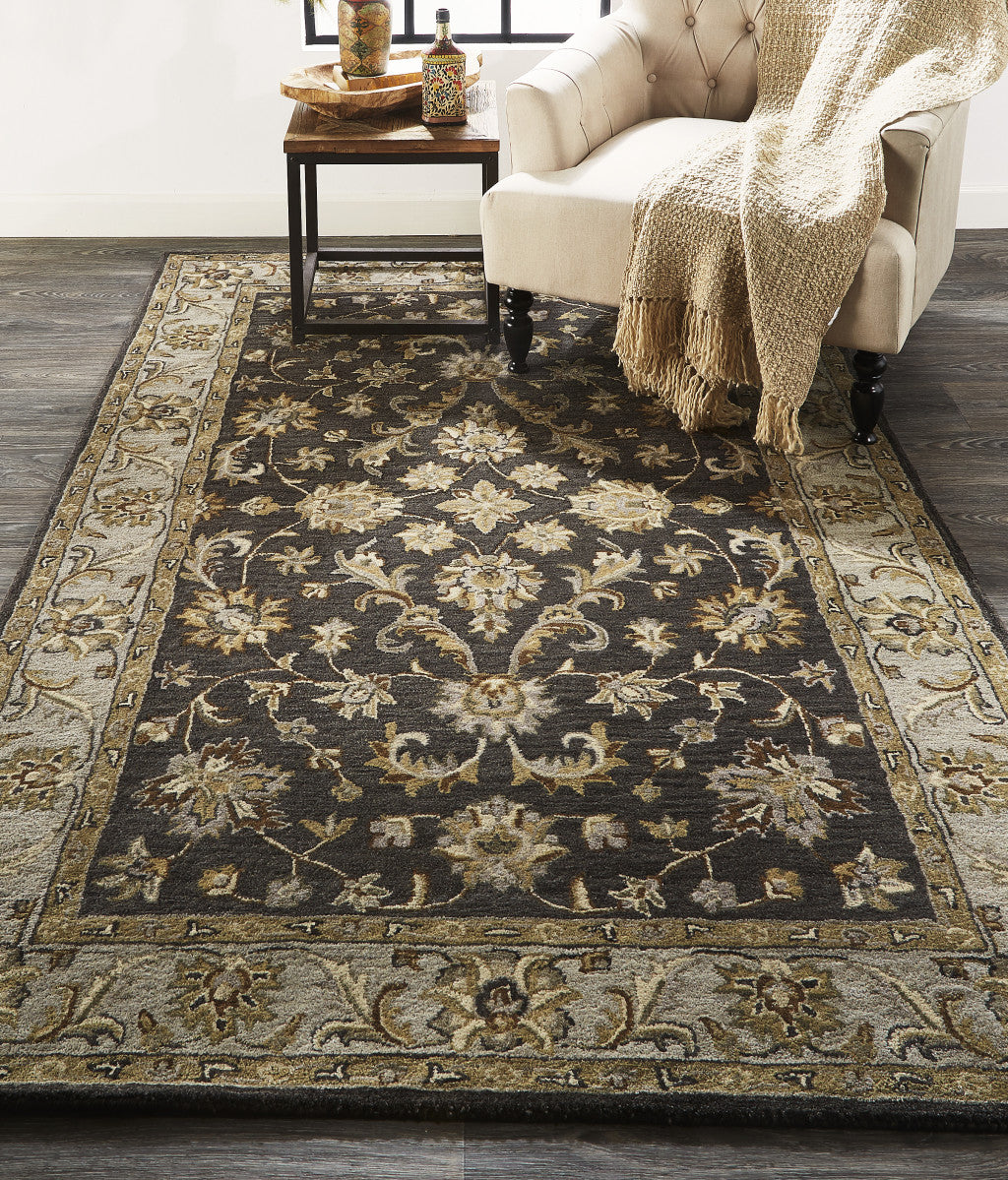 8' X 11' Blue Gray And Taupe Wool Floral Tufted Handmade Stain Resistant Area Rug-6