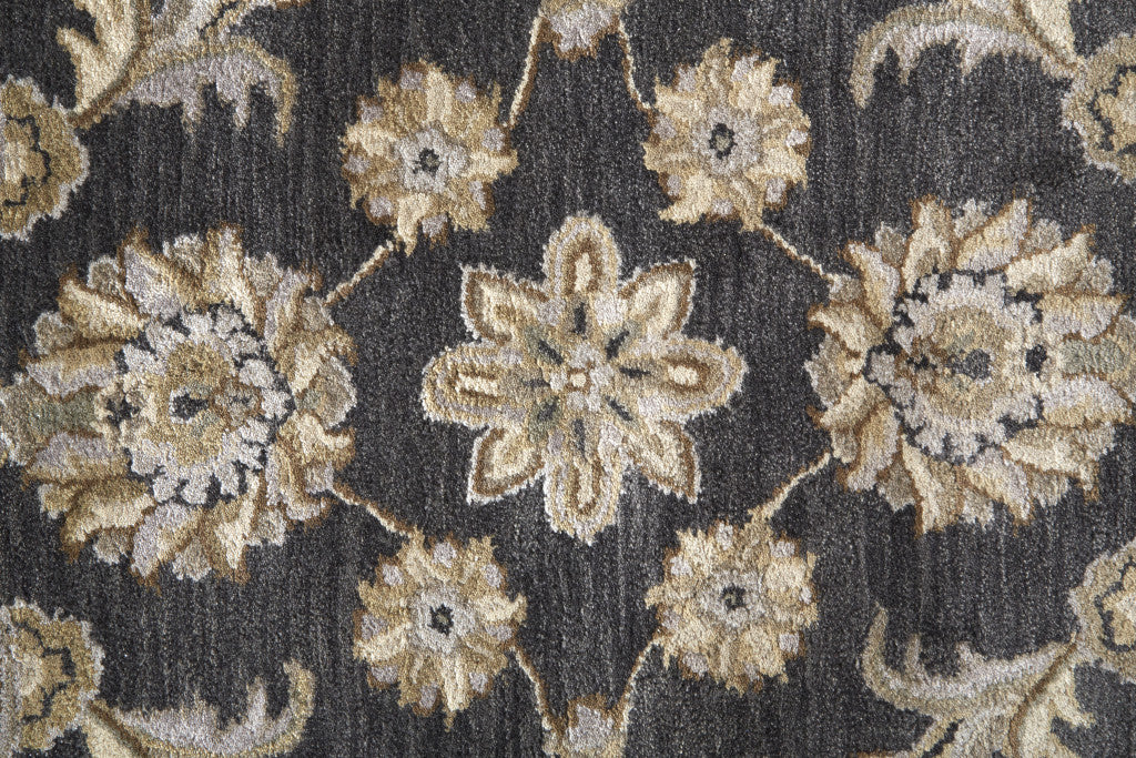 8' X 11' Blue Gray And Taupe Wool Floral Tufted Handmade Stain Resistant Area Rug-8