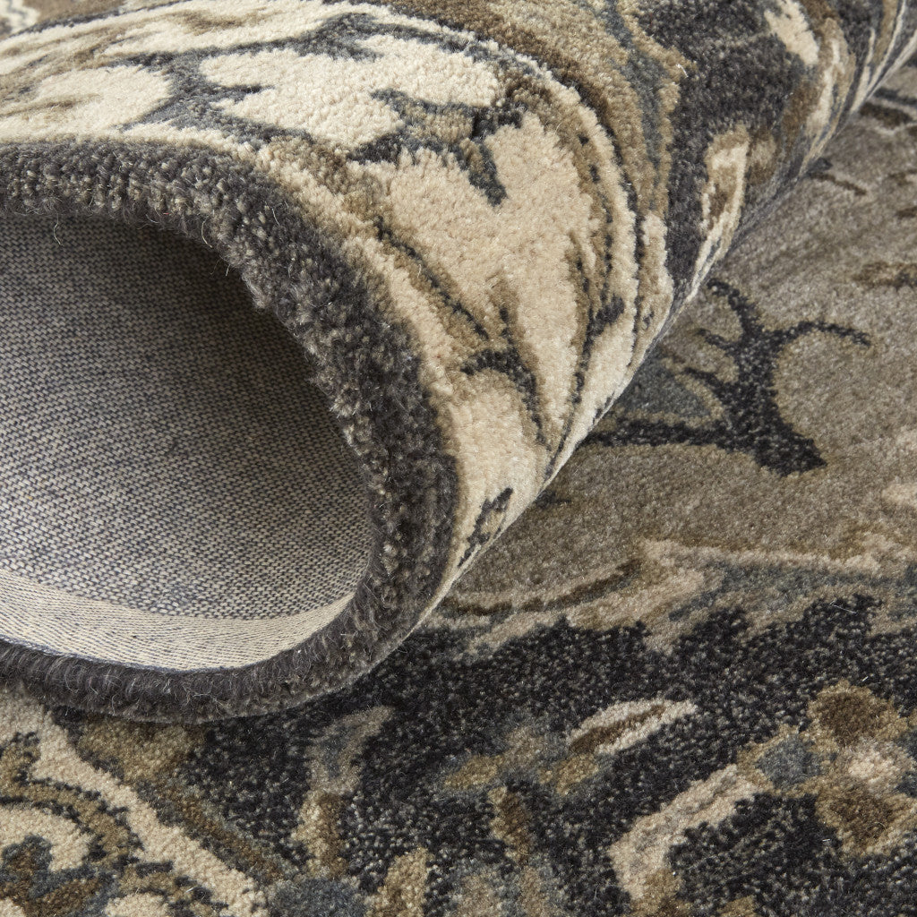 8' Blue Gray And Taupe Round Wool Paisley Tufted Handmade Stain Resistant Area Rug-6