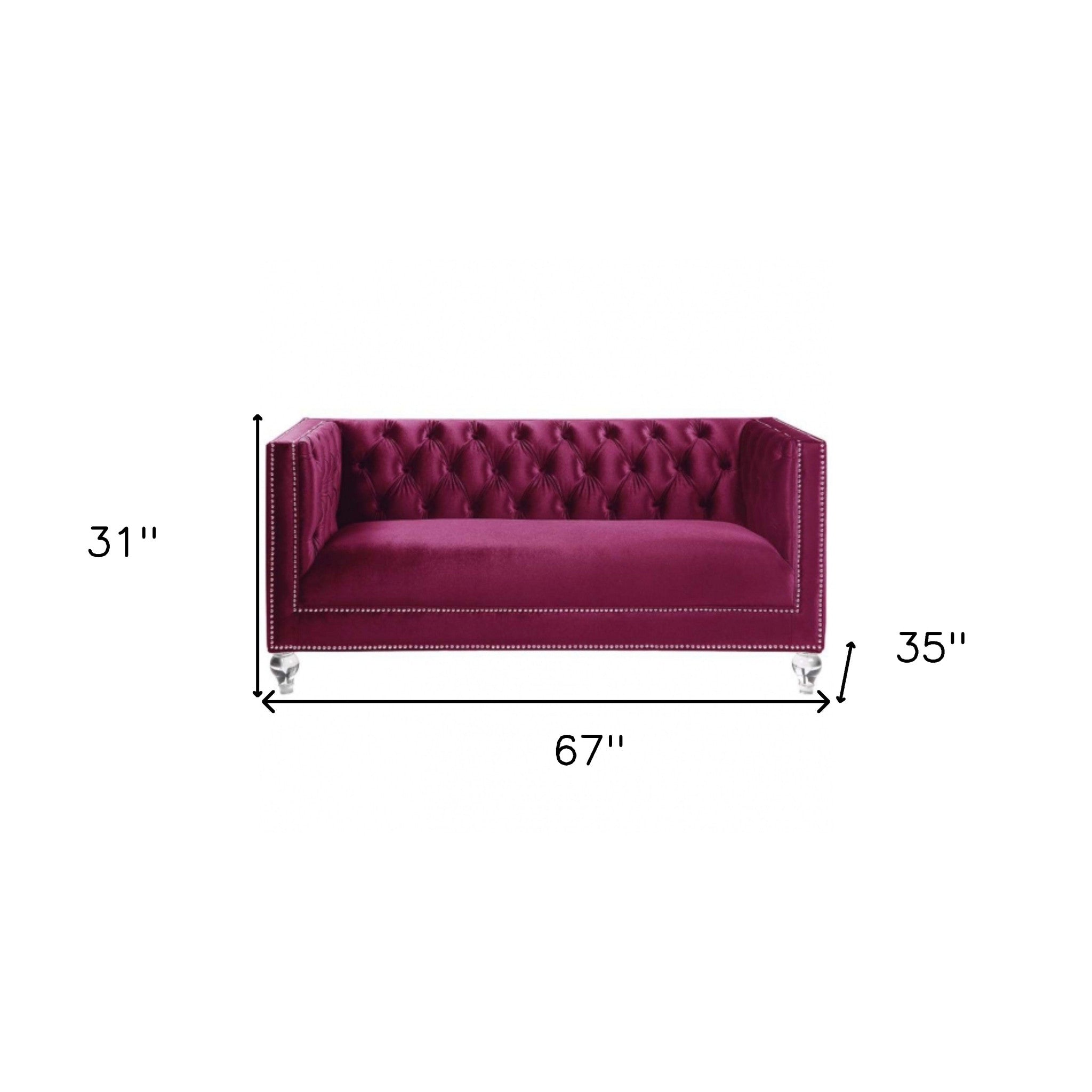 67" Burgundy Tufted Velvet Bling and Acrylic Love Seat-6