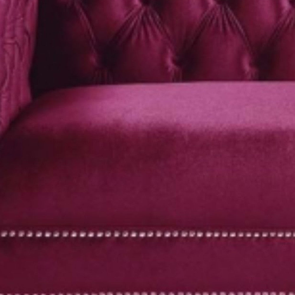 67" Burgundy Tufted Velvet Bling and Acrylic Love Seat-4