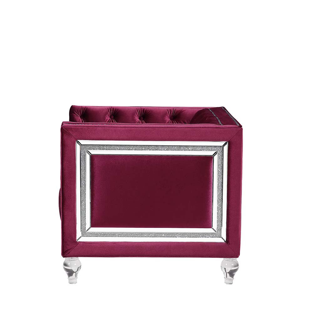 67" Burgundy Tufted Velvet Bling and Acrylic Love Seat-2