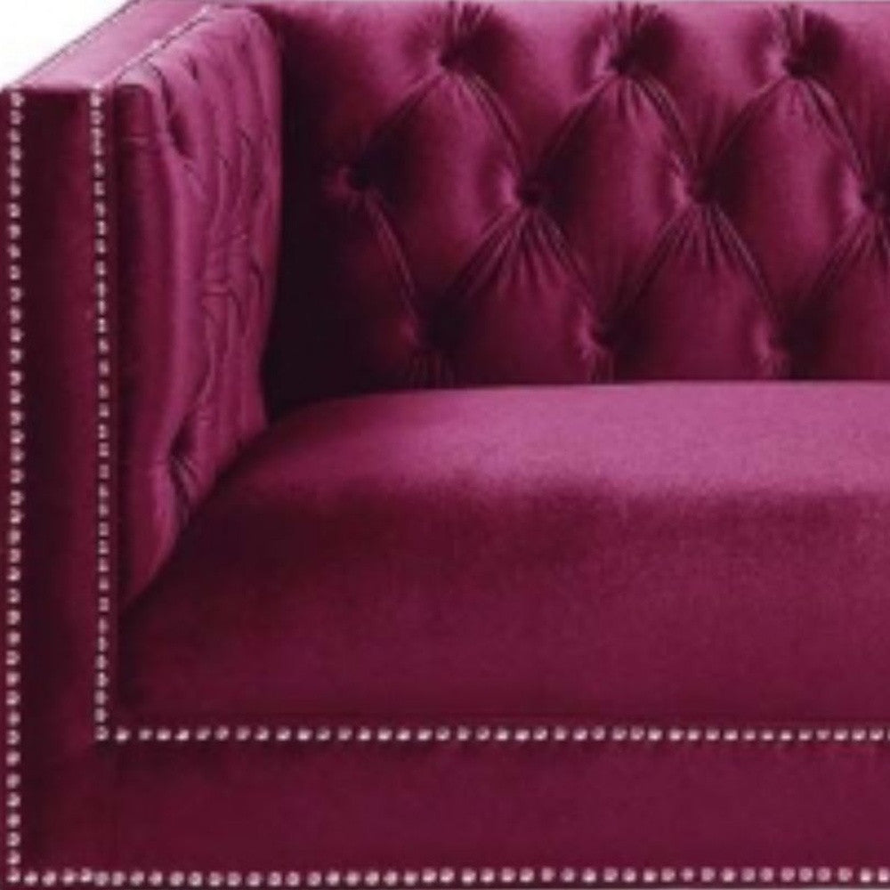 67" Burgundy Tufted Velvet Bling and Acrylic Love Seat-5