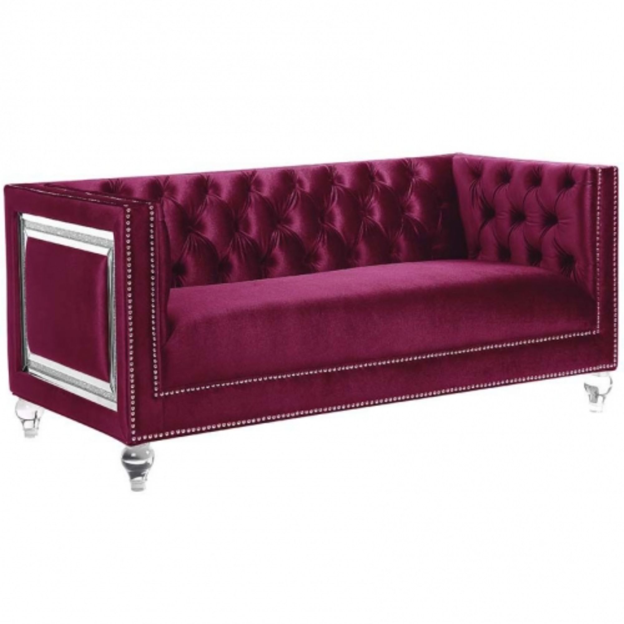 67" Burgundy Tufted Velvet Bling and Acrylic Love Seat-3