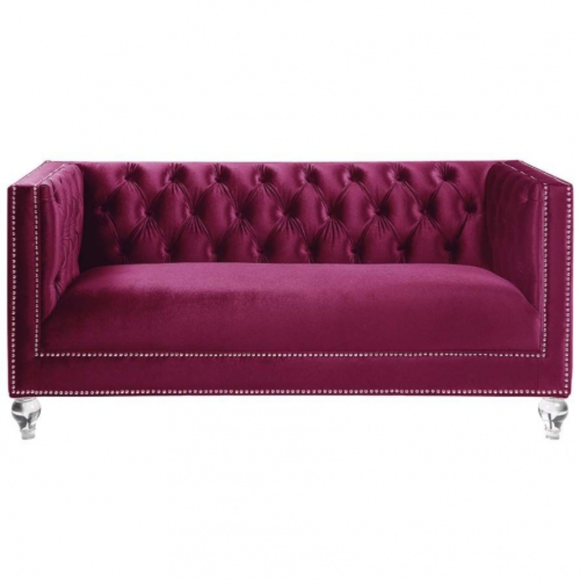 67" Burgundy Tufted Velvet Bling and Acrylic Love Seat-0