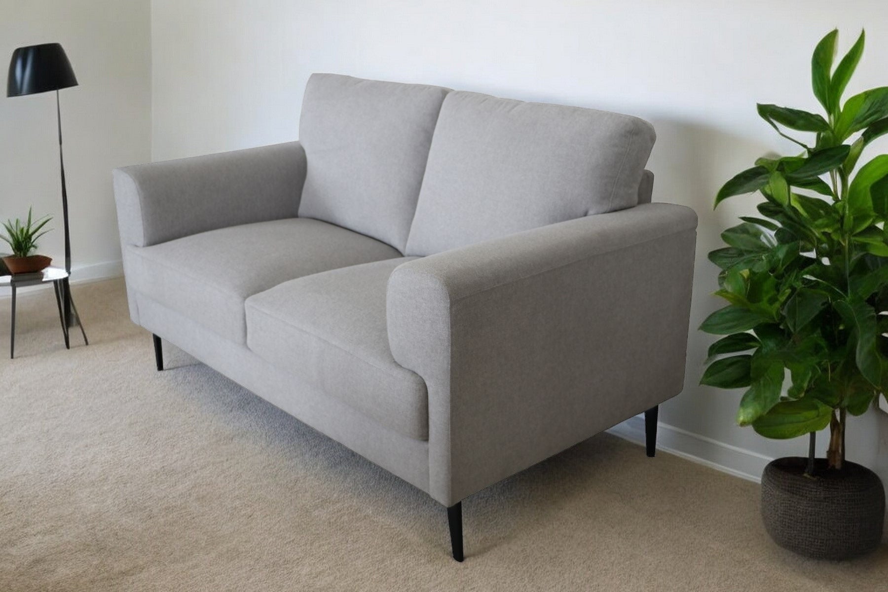 61" Light Gray And Black Linen Loveseat-1