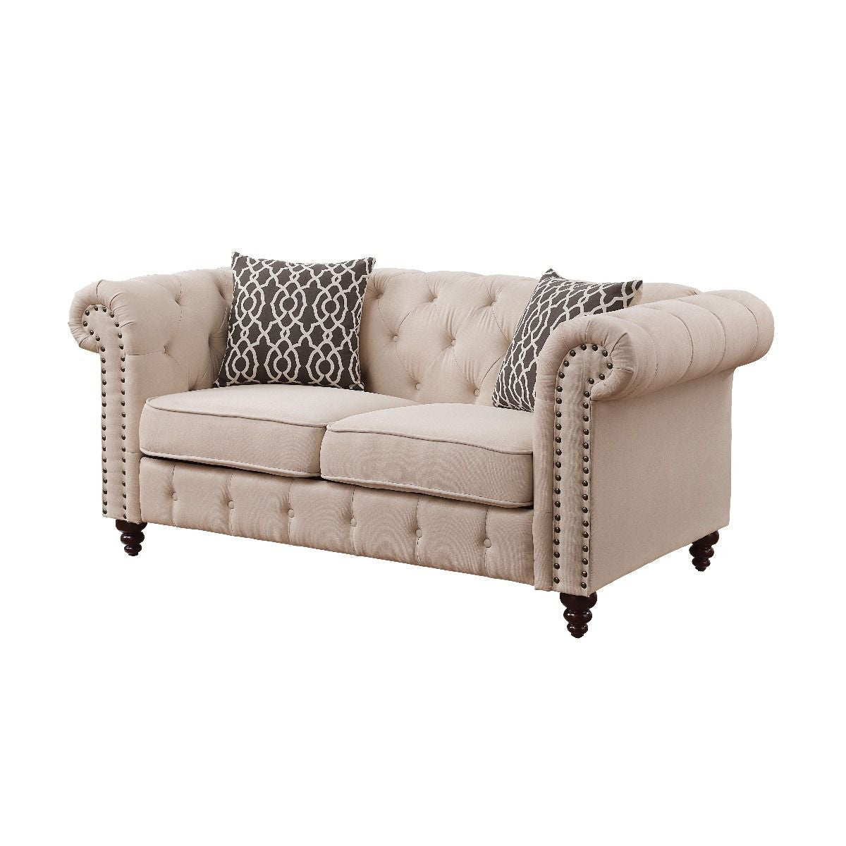 67" Beige And Dark Brown Linen Loveseat-0