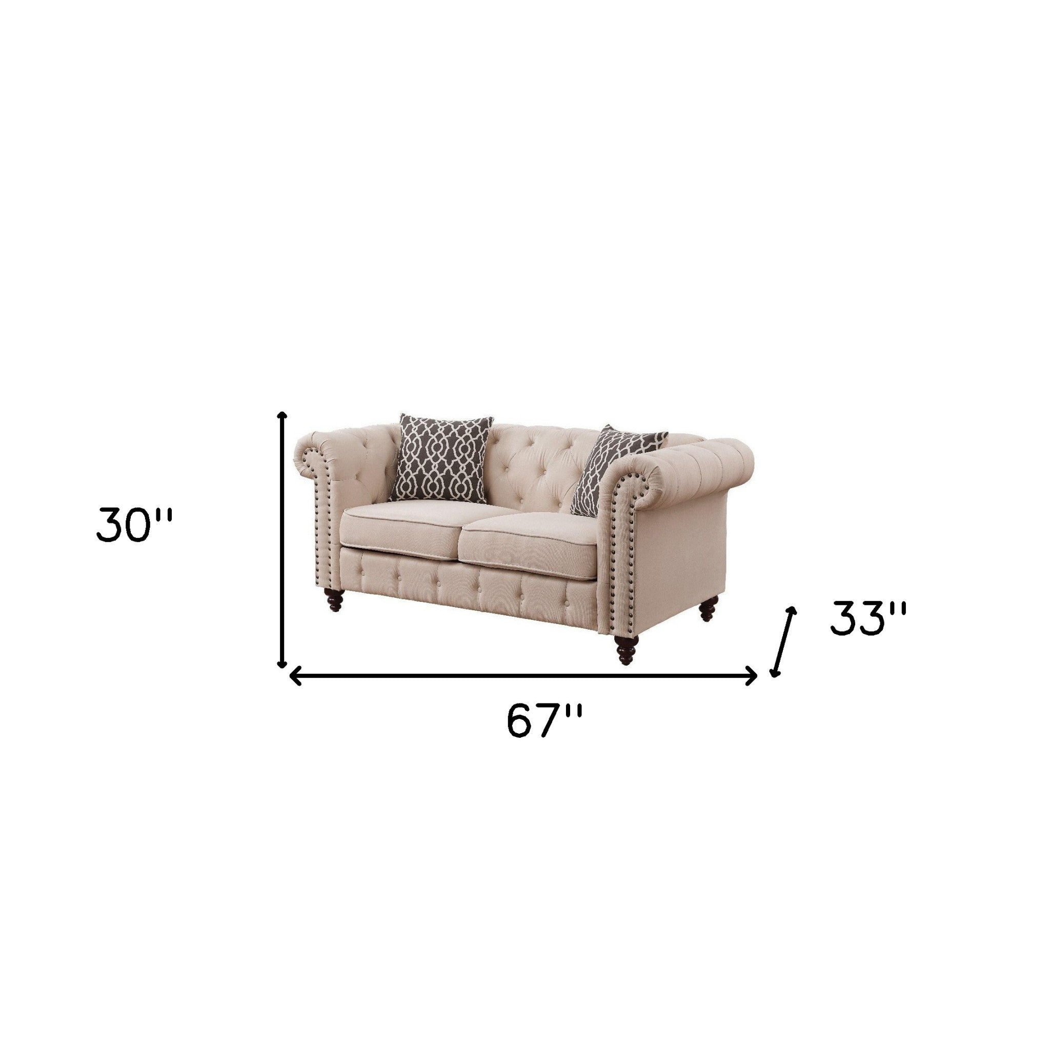 67" Beige And Dark Brown Linen Loveseat-4