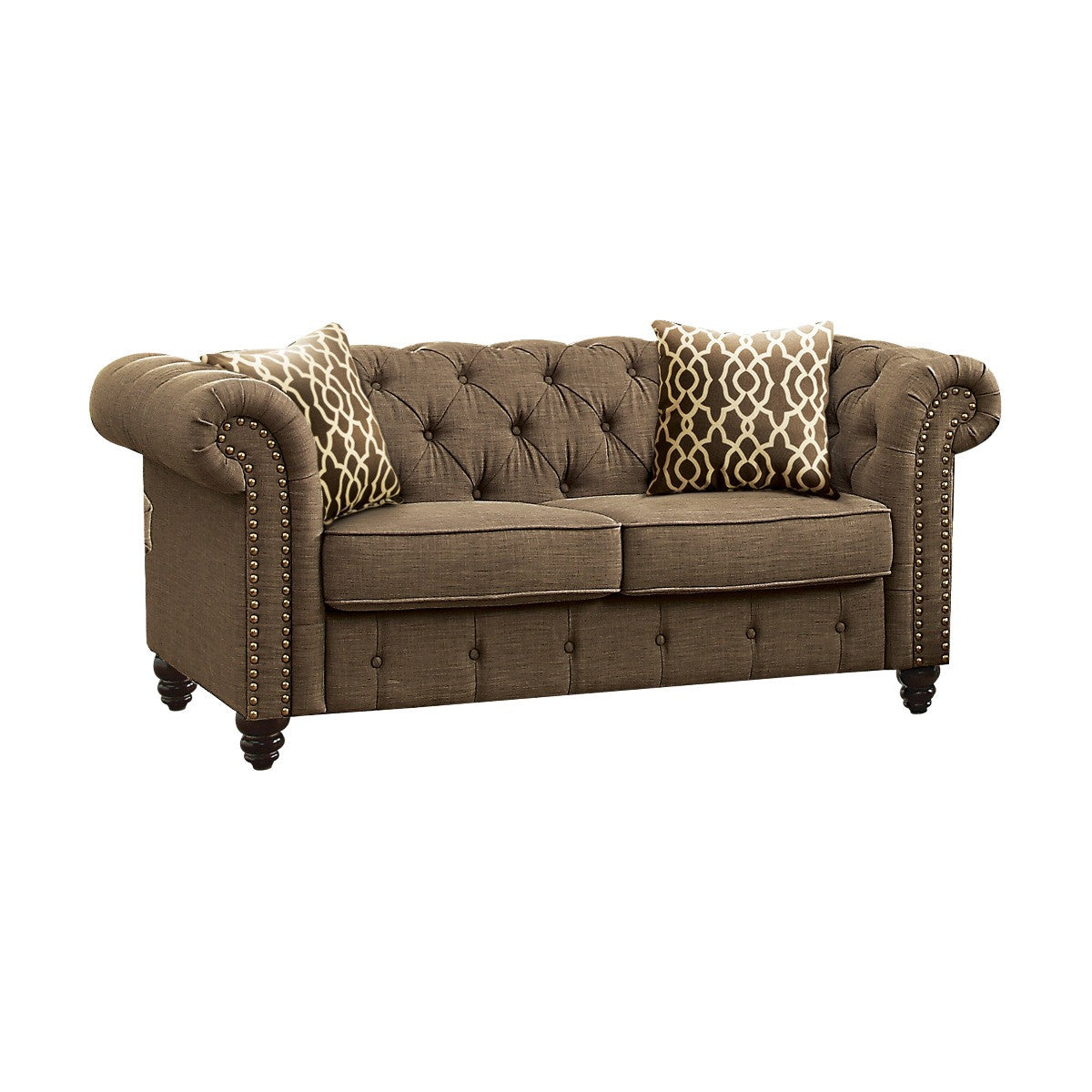 67" Brown And Dark Brown Linen Loveseat-0