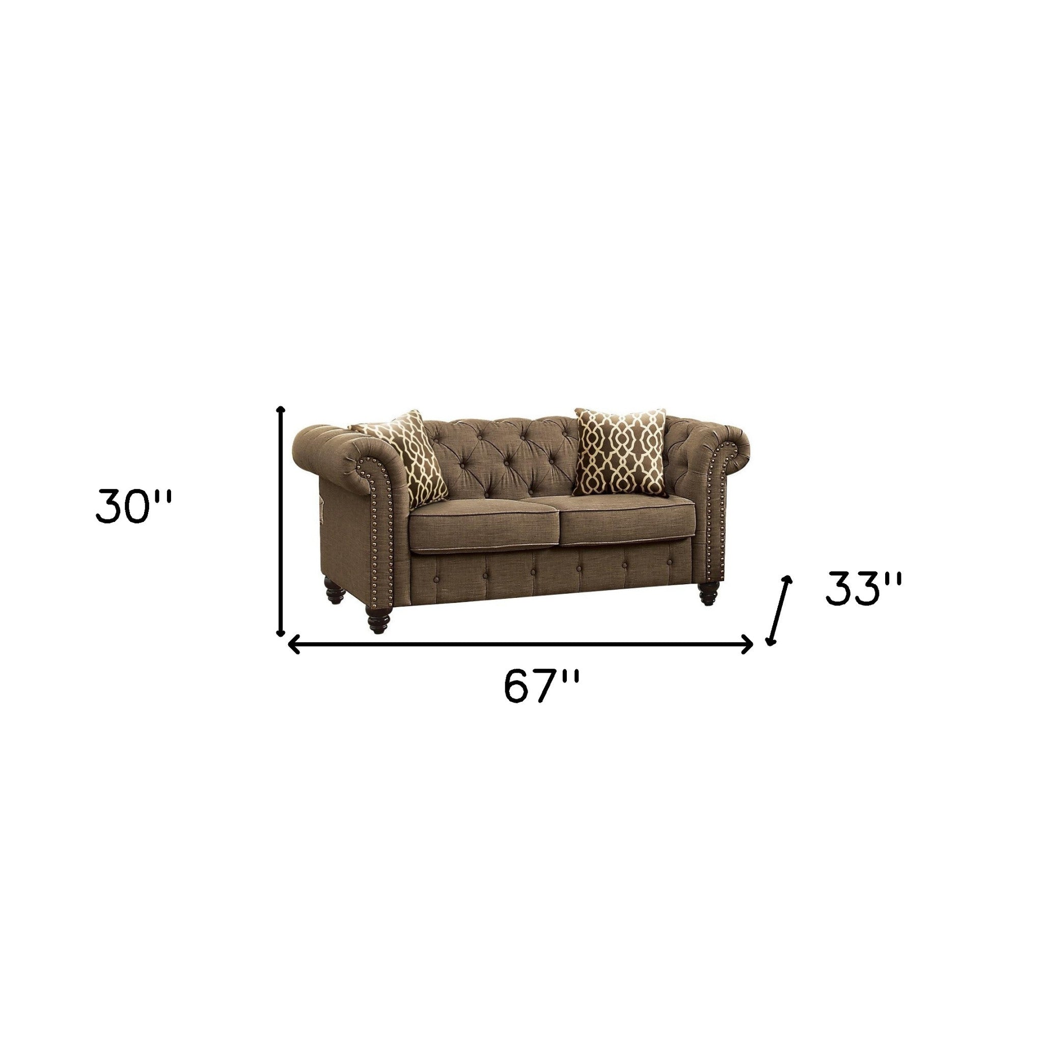 67" Brown And Dark Brown Linen Loveseat-4