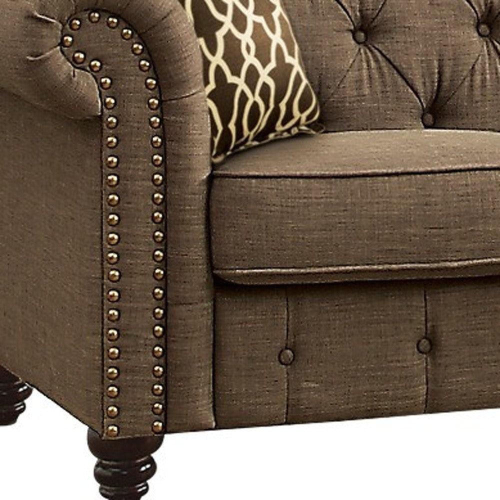 67" Brown And Dark Brown Linen Loveseat-2