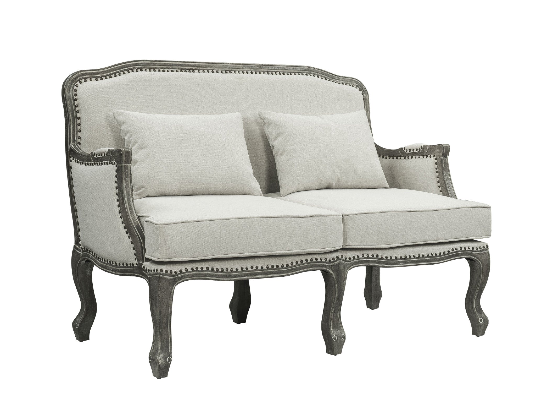 56" Cream And Gray Linen Loveseat and Toss Pillows-0