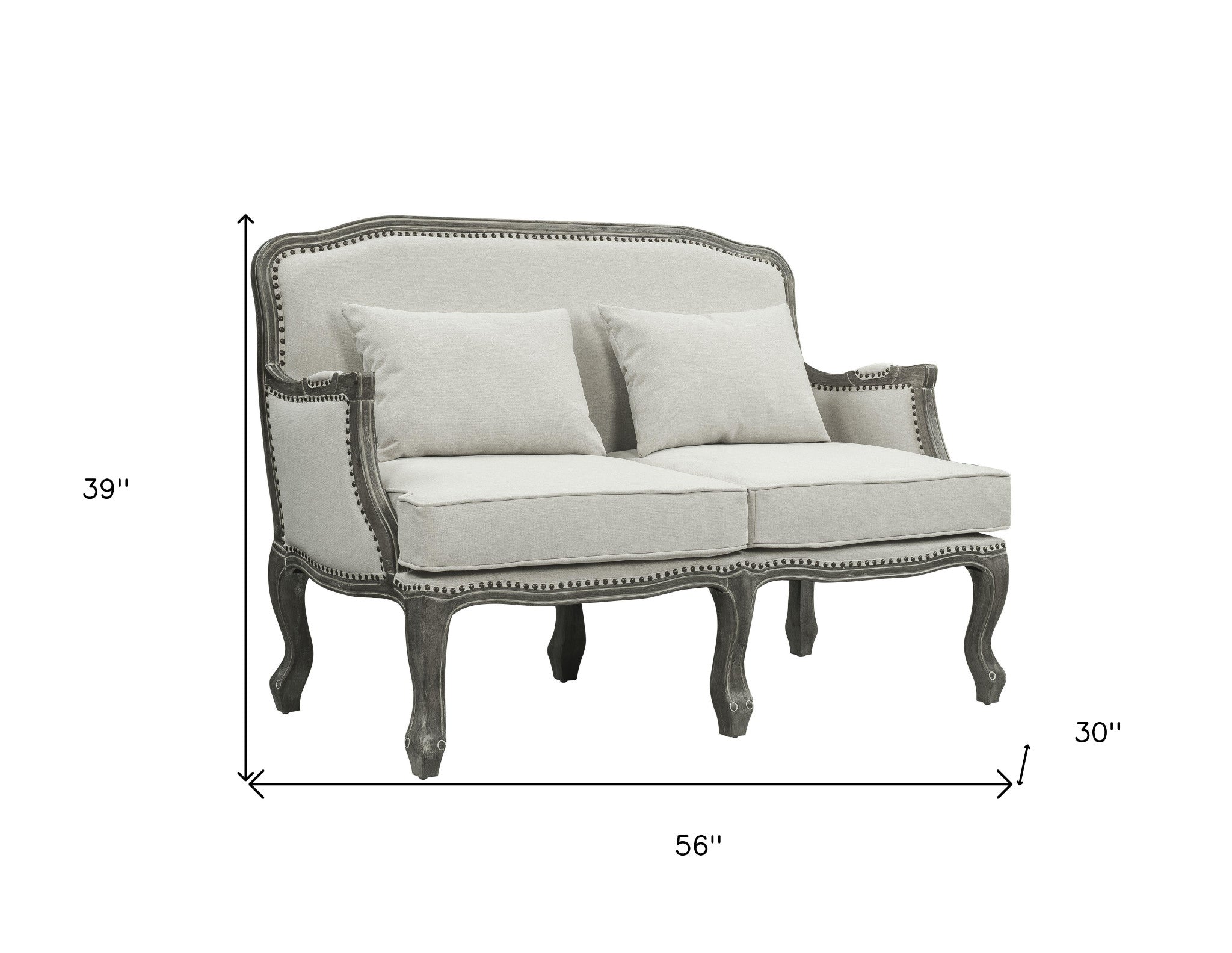 56" Cream And Gray Linen Loveseat and Toss Pillows-3