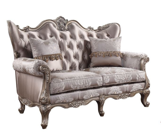 68" Pink And Platinum Silk Blend Loveseat and Toss Pillows-0