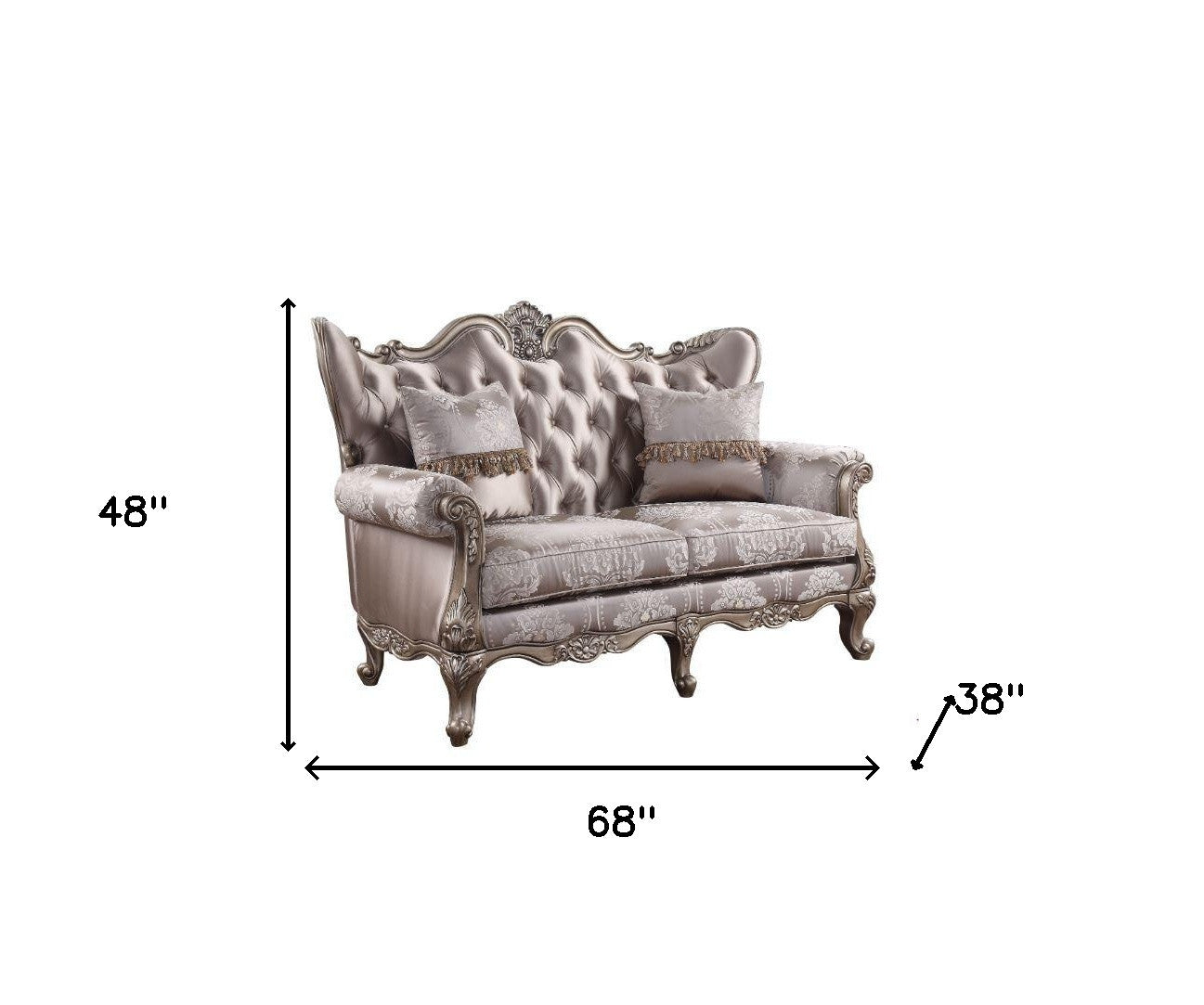 68" Pink And Platinum Silk Blend Loveseat and Toss Pillows-4