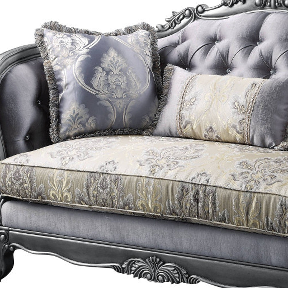 65" Gray And Platinum Silk Blend Loveseat and Toss Pillows-2