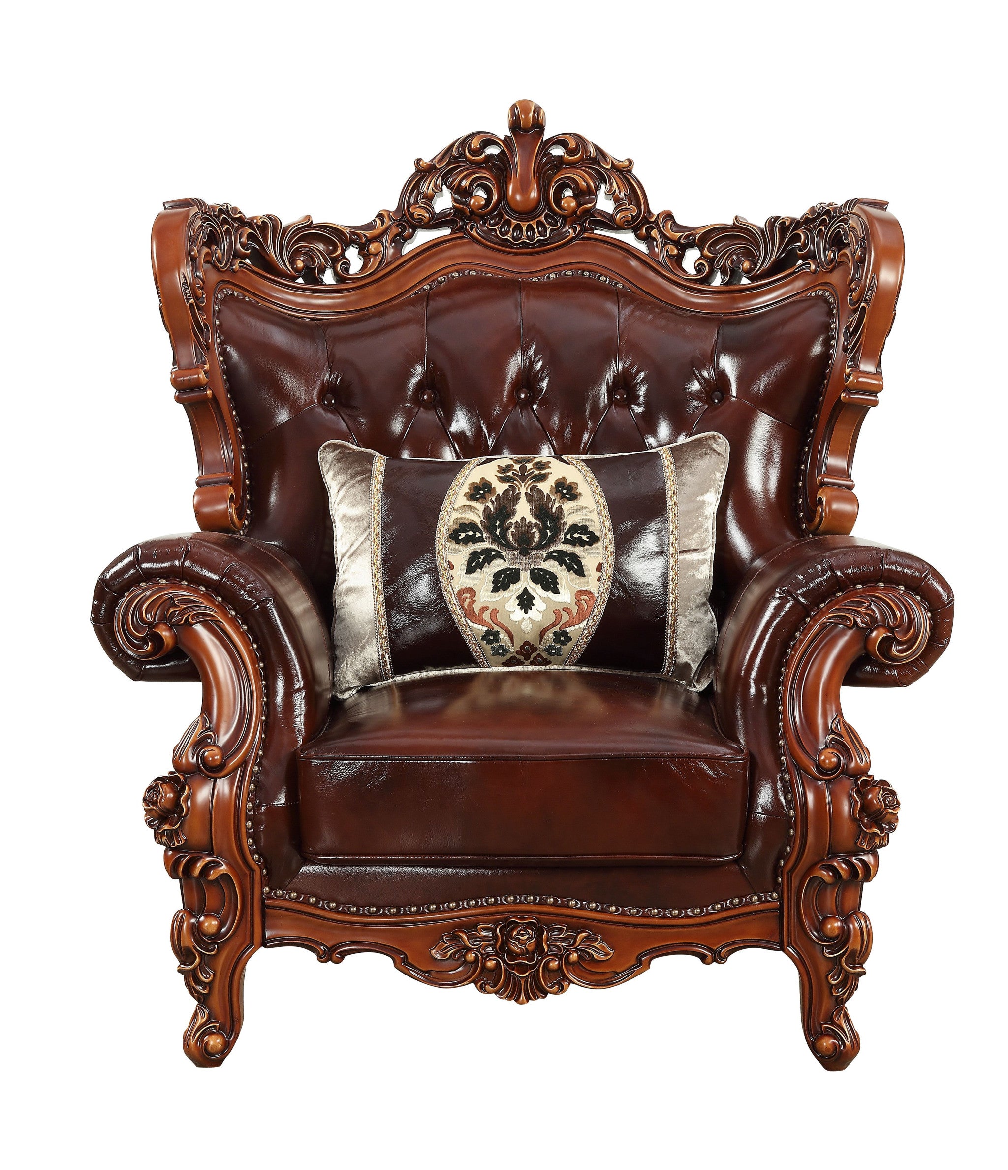 46" Dark Brown and Chocolate Faux Leather Tufted Wingback Chair-0