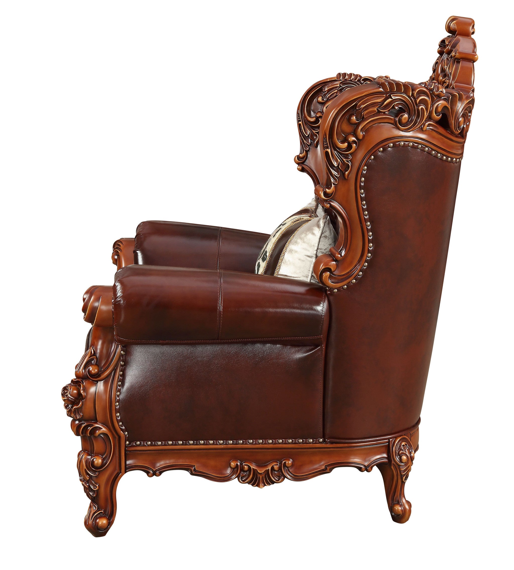 46" Dark Brown and Chocolate Faux Leather Tufted Wingback Chair-2