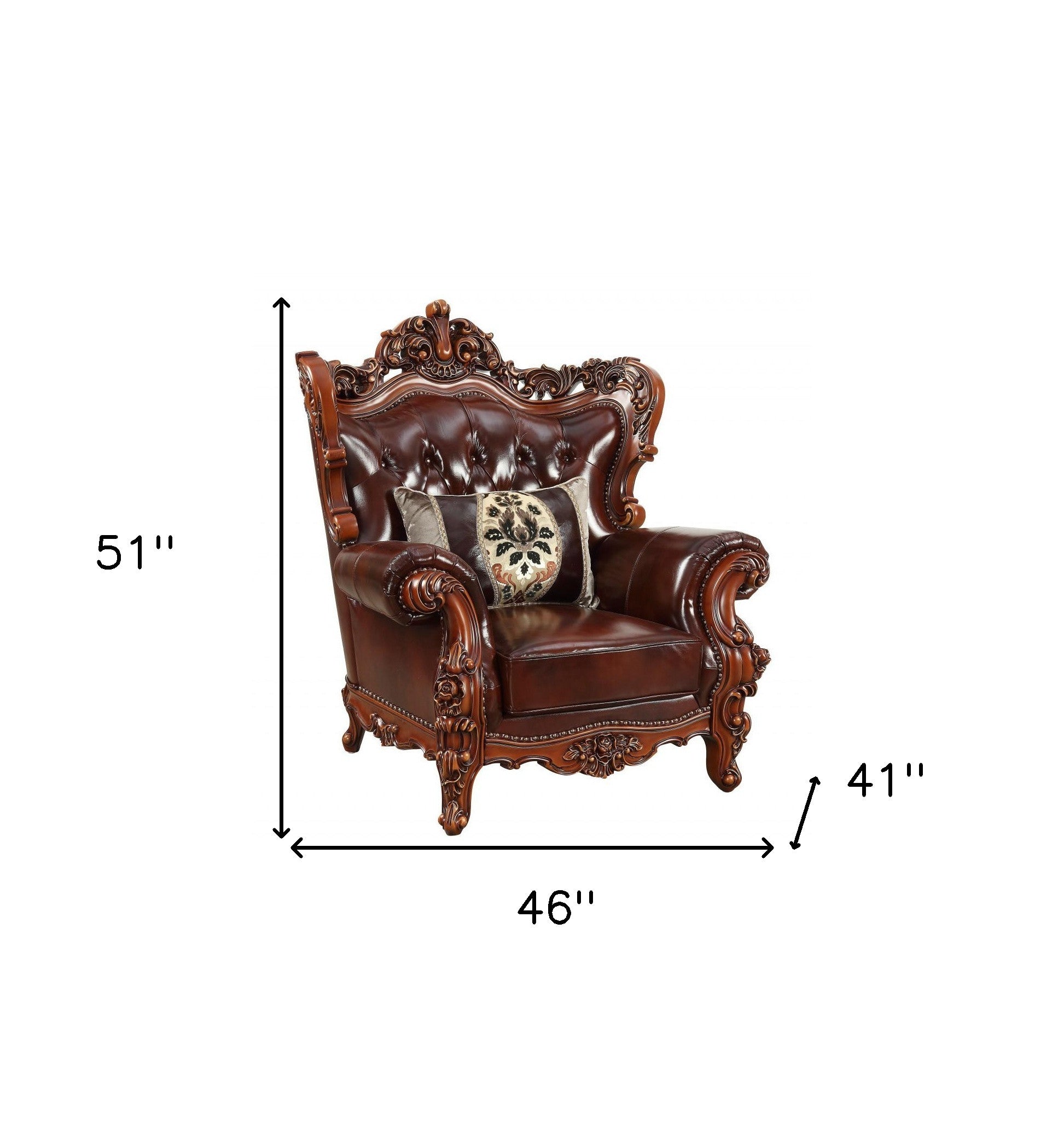 46" Dark Brown and Chocolate Faux Leather Tufted Wingback Chair-5