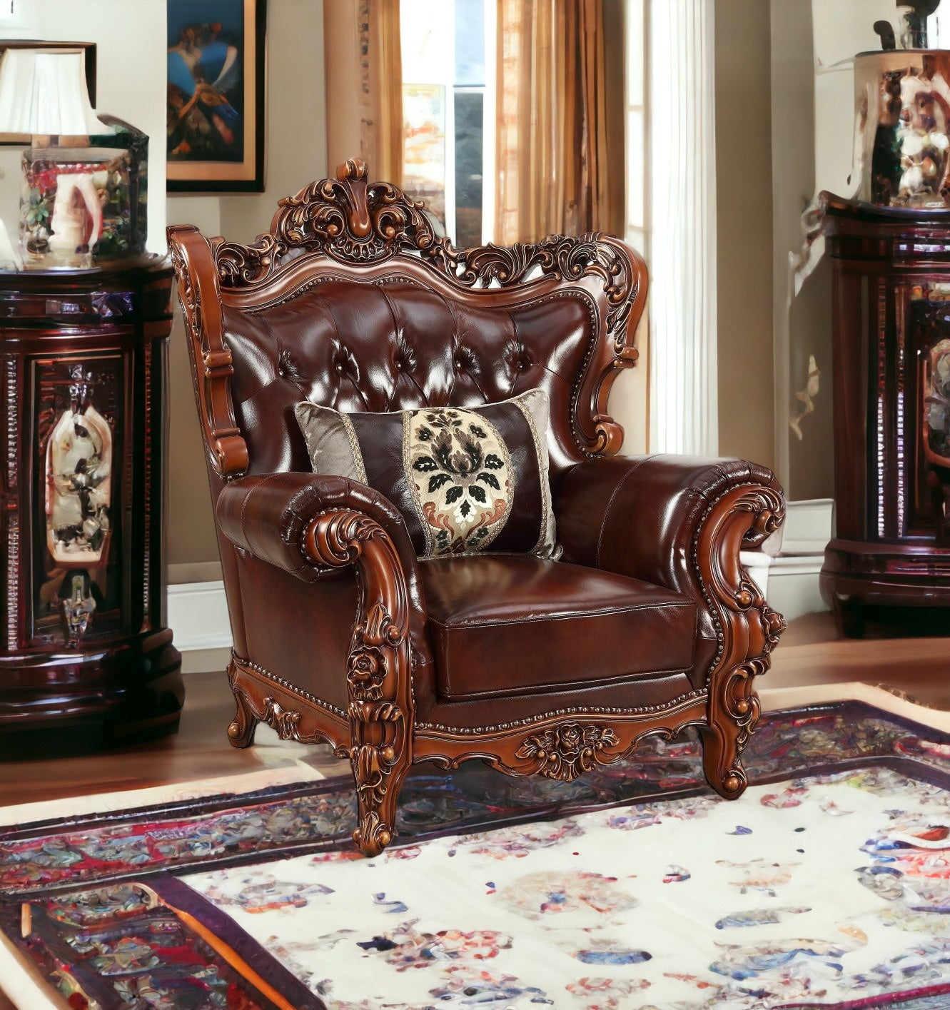 46" Dark Brown and Chocolate Faux Leather Tufted Wingback Chair-3