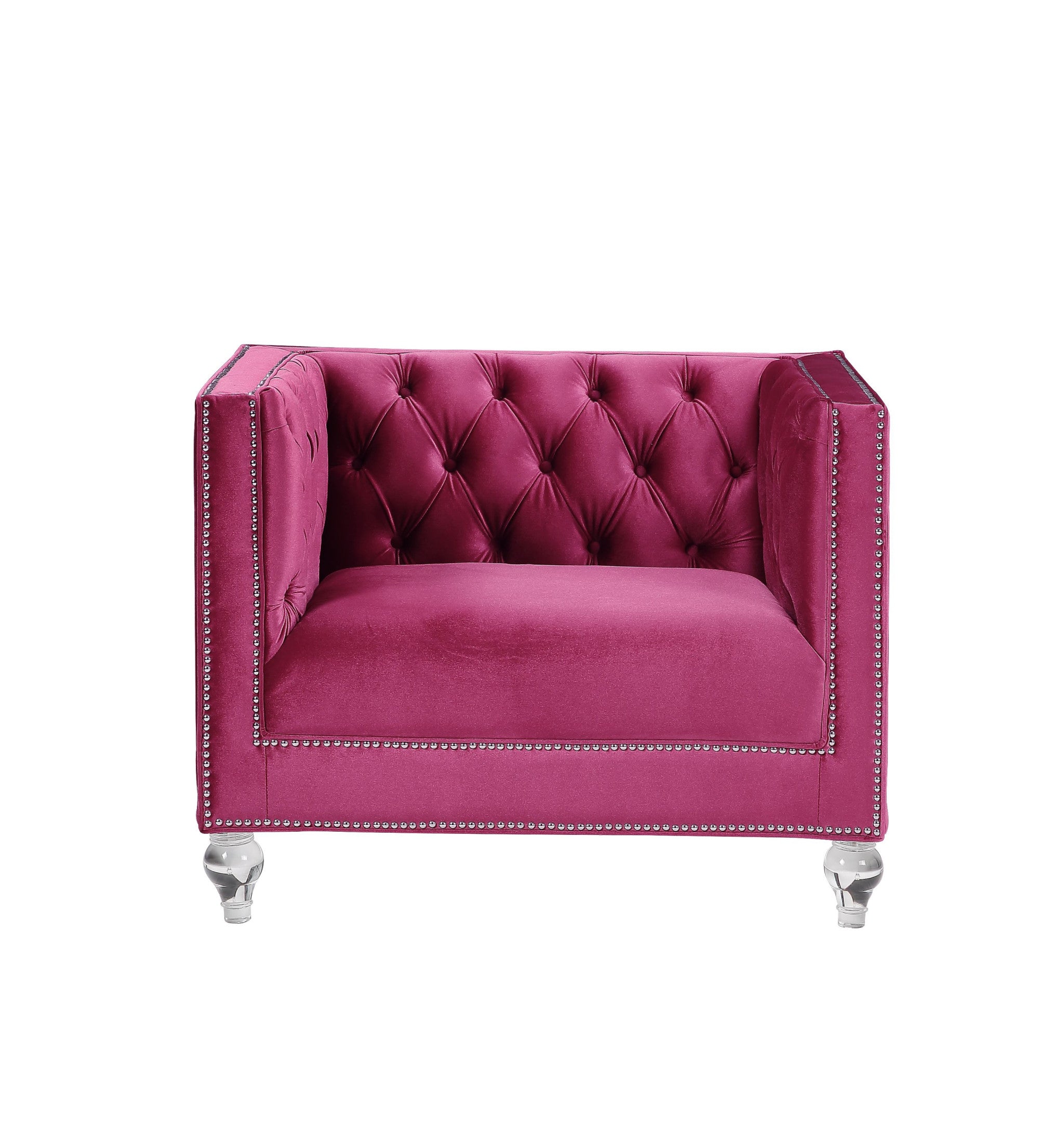 40" Burgundy Velvet And Black Tufted Arm Chair-0