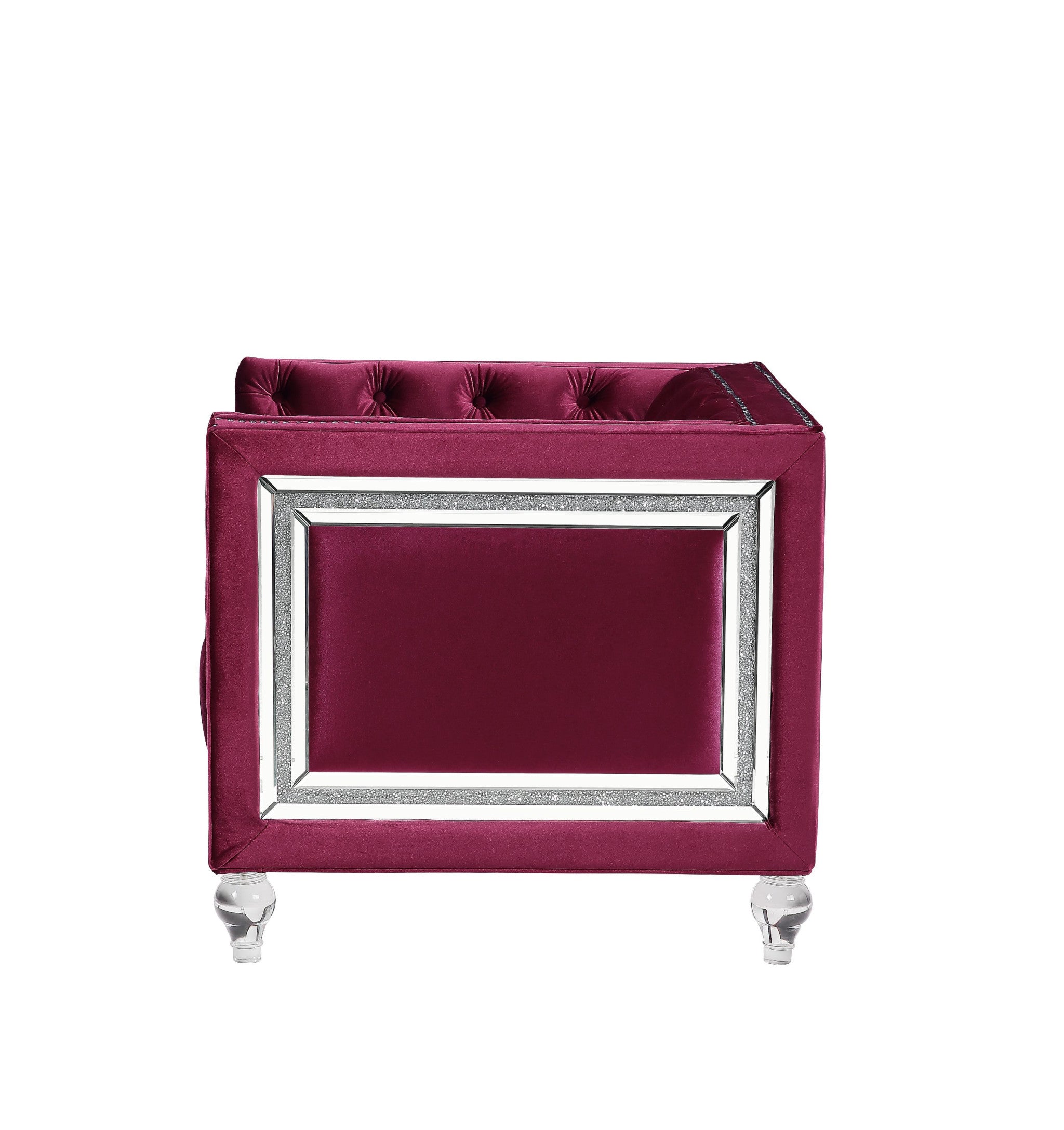 40" Burgundy Velvet And Black Tufted Arm Chair-1