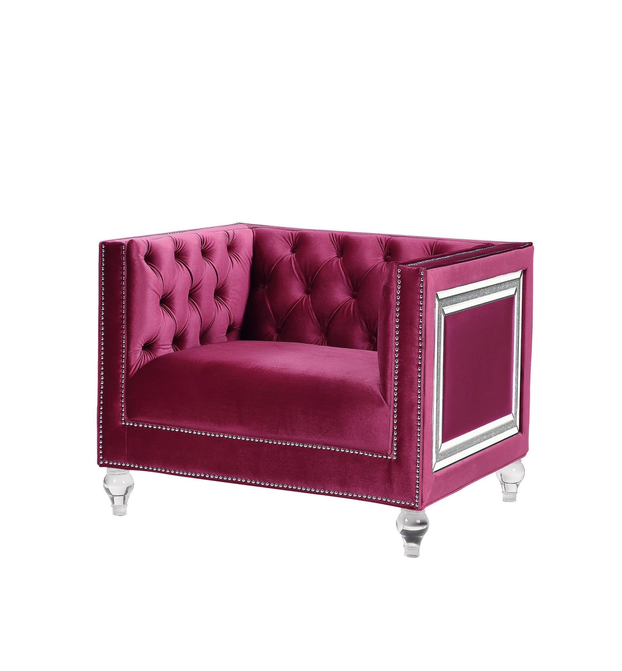 40" Burgundy Velvet And Black Tufted Arm Chair-3