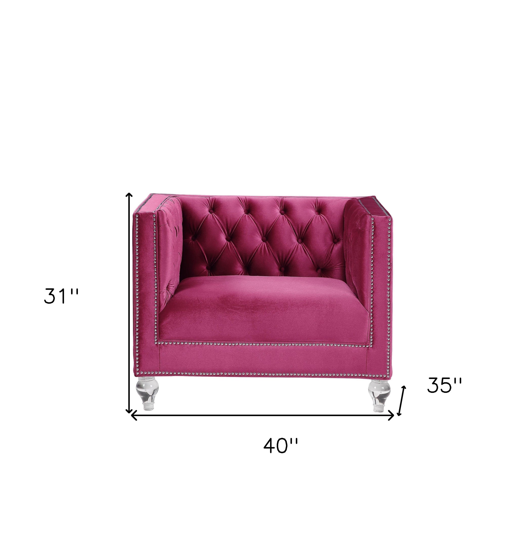 40" Burgundy Velvet And Black Tufted Arm Chair-6