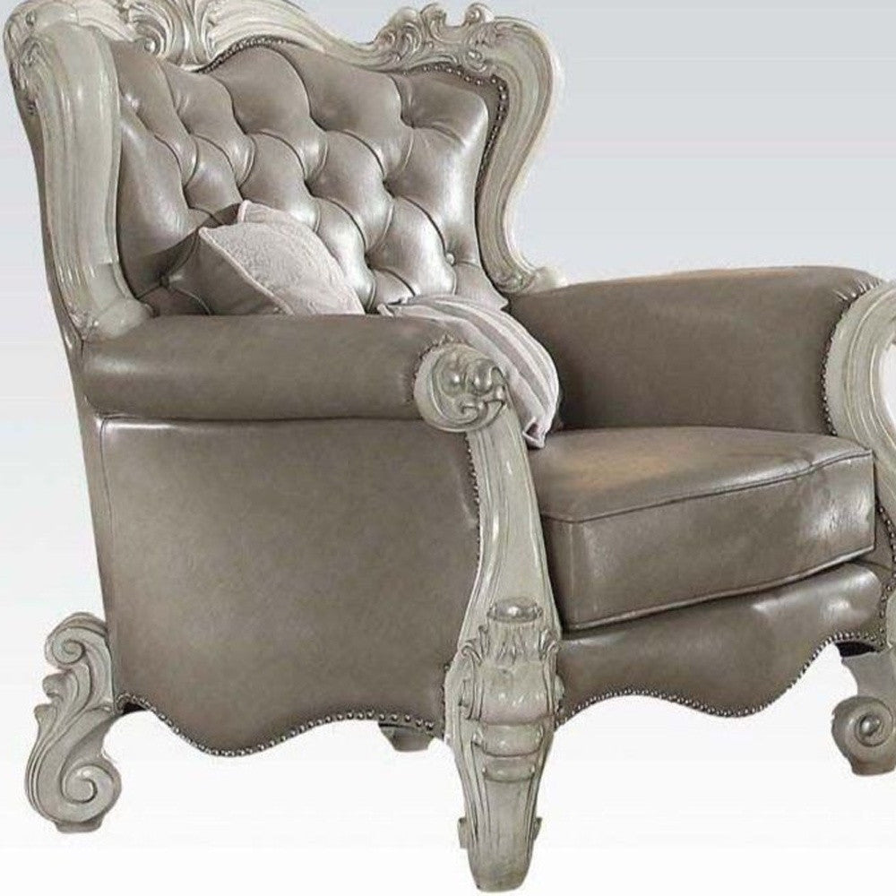 43" Gray and Bone Faux Leather Tufted Wingback Chair-3